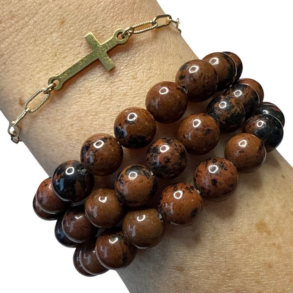 Mahogany Obsidian Black Red Bead Bracelet 10MM Jewelry NEW unisex gemstone
